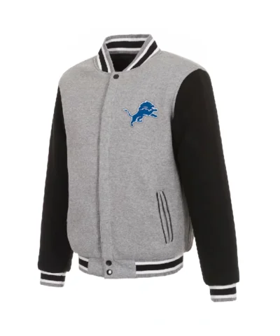 Detroit Lions Grey and Black Wool Varsity Jacket