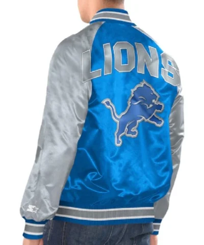 Detroit Lions Inductee Blue and Silver Full-Snap Varsity Satin Jacket