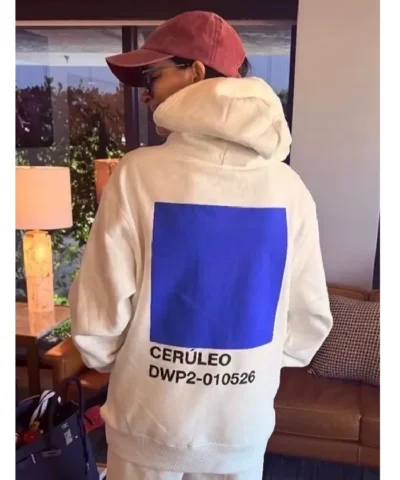 Devil Wears Prada 2 Anne Hathaway Cerulean Blue Hoodie in Beige 