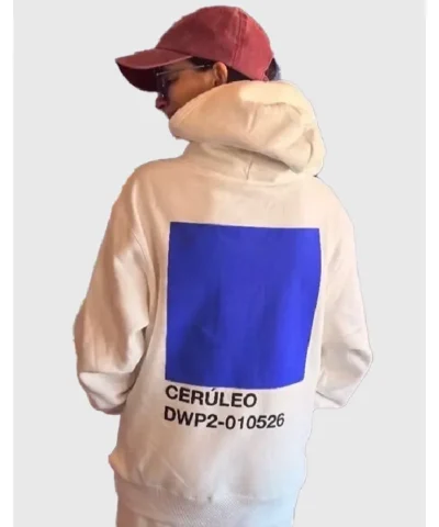 Devil Wears Prada 2 Anne Hathaway Cerulean Blue Pullover Hoodie in Beige 