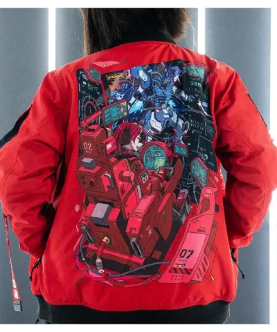 Dogfight Sengoku Edition Red Anime Techwear Bomber Jacket with Back Printed Design