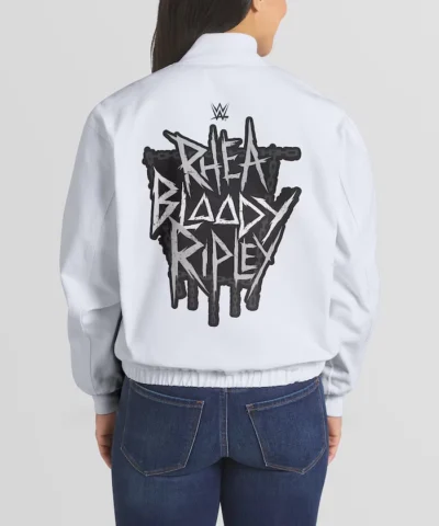 Erin Andrews White Rhea Ripley Denim Bomber Jacket