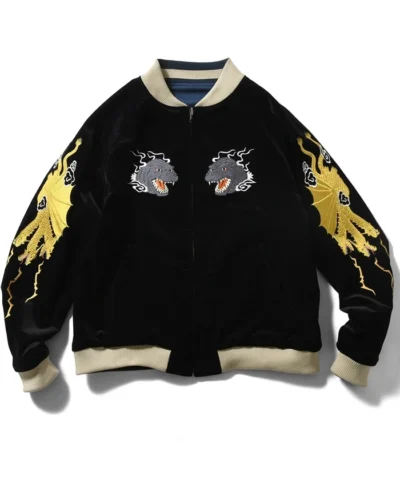 Godzilla Monster Homegame Souvenir Black and Blue Bomber Jacket