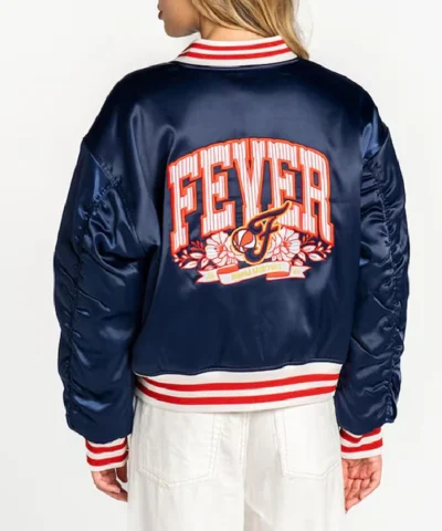 Indiana Fever Cropped Full-Zip Bomber Satin Navy Jacket