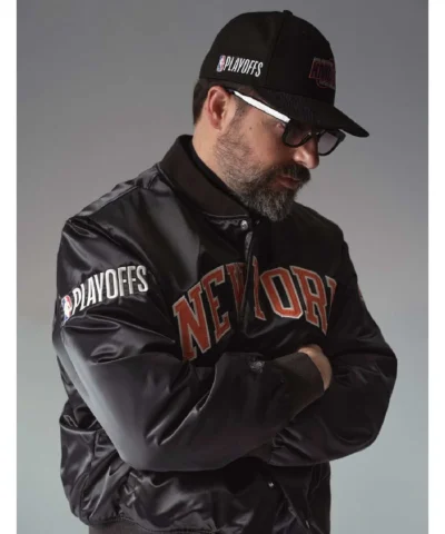 Kith x Giorgio Armani x New York Knicks Black Satin Varsity Jacket