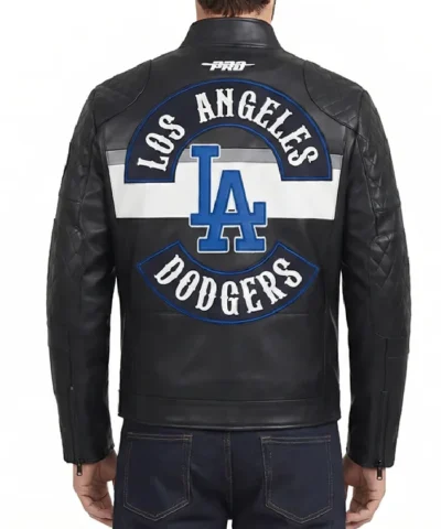 LA Dodgers Born For Sport Moto Full-Zip Black Leather Jacket