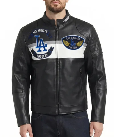LA Dodgers Sport Moto Leather Jacket