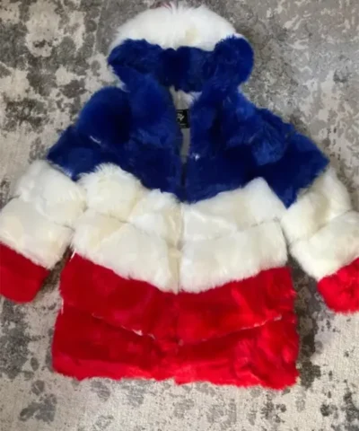 Larry Buffalo Bills Color Block Faux Fur Coat