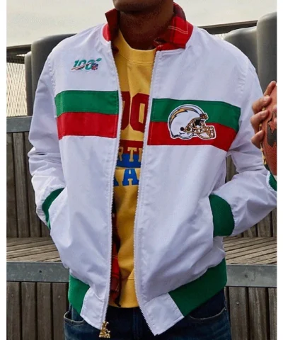 Los Angeles Chargers NFL Mexico Satin White Bomber Jacket