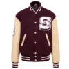 Maroon And Beige Varsity Jacket