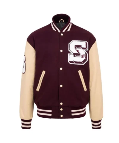 Maroon And Beige Varsity Jacket