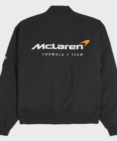 Mclaren Racing Black Letterman Black Satin Full Snap Varsity Jacket 