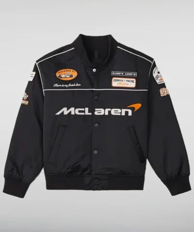 Mclaren Racing Black Letterman Black Satin Varsity Jacket 