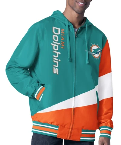Miami Dolphins Color Block Full-Zip Hooded Jacket