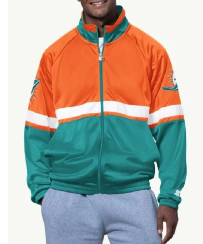 Miami Dolphins Veteran Full Zip Aqua and Orange Jacket