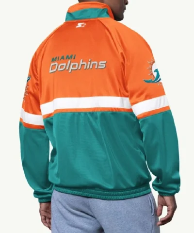 Miami Dolphins Veteran Full Zip Aqua and Orange Track Jacket