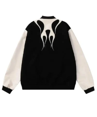 Midnight Flame Black and White Streetwear Bomber Jacket For Sale