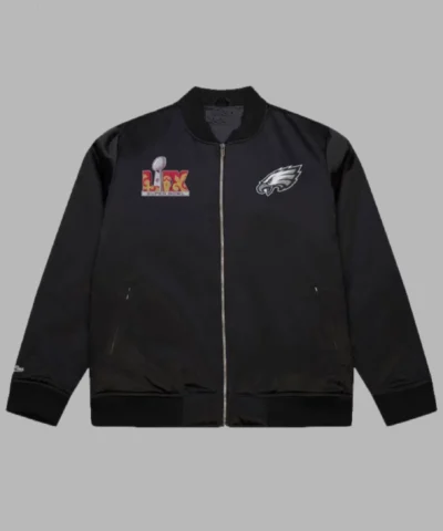 Mitchell And Ness Black Philadelphia Eagles Super Bowl LIX Champions Team Logo Bomber Jacket