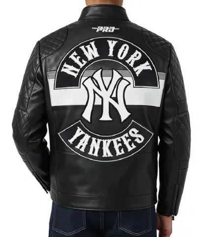 NY Yankees Born For Sport Moto Full-Zip Black Leather Jacket
