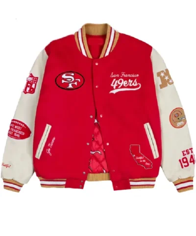 National Football League San Francisco 49ers Unisex Red Letterman Wool Varsity Jacket