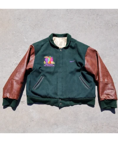 Nike Waiting to Exhale 1995 Cast and Crew Green and Brown Wool Varsity Jacket