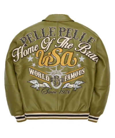 Pelle Pelle Stars And Stripes Olive Green Leather Jacket