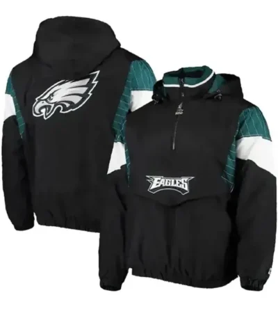 Philadelphia Eagles Starter Black Quarter Zipper Hooded Jacket