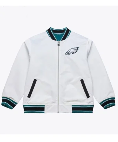 Philadelphia Eagles Super Bowl LX Full Zip Satin White Jacket