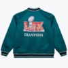 Philadelphia Eagles Super Bowl LX Varsity Full Zip Satin White Jacket
