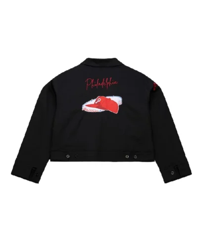 Philadelphia Phillies Mechanic Cropped Full-Zip Cotton Black Jacket