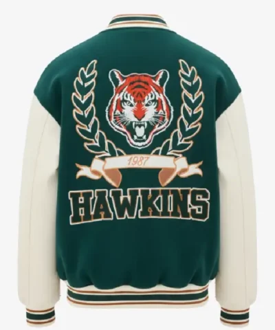 Primark Stranger Things Hawkin Tiger Green and Off White Varsity Jacket