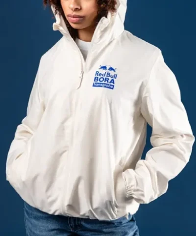 Red Bull BORA Hansgrohe 2026 Lifestyle Full Zip Off White Hooded Jacket 