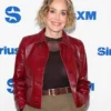 Sharon Stone SiriusXM Studios NYC Red Leather Jacket
