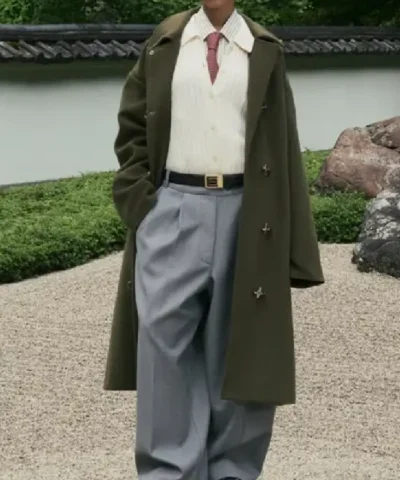 Shinzo Black and Green Wool Clasp Coat