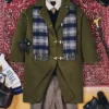 Shinzo Black and Green Wool Clasp Trench Coat
