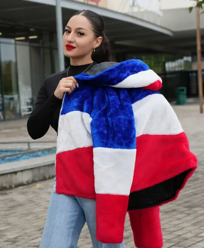 Shop Larry Buffalo Bills Color Block Fur Coat For Women