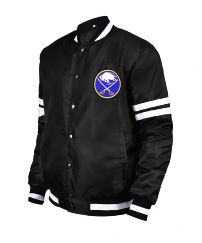 Shop Now Men and Women Buffalo Sabres Black Satin Bomber Jacket