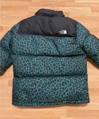 Supreme x TNF Green Leopard Insulated Nuptse Jacket For Sale 