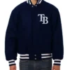 Tampa Bay Rays Full-Snap Wool Varsity Navy Jacket