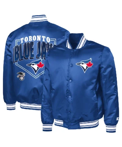 Toronto Blue Jays Starter Royal Home Plate Printed Graphic Satin Full Snap Varsity Jacket