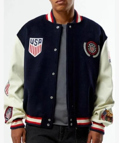 US Soccer x Jeff Hamilton Blue Wool Varsity Jacket