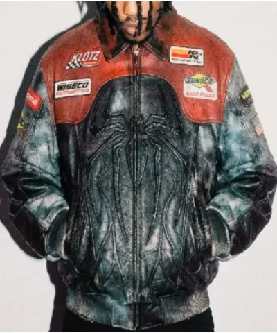 Vintage Spider Man Full Zip Red and Black Leather Jacket