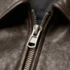 A2 Flight Bomber Leather Brown Jacket Back Close Up Zip