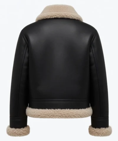 Arctic Chic Flight Black Leather Jacket with Shearling Trim