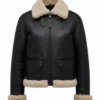 Arctic Chic Leather Flight Black Leather Jacket Shearling Trim