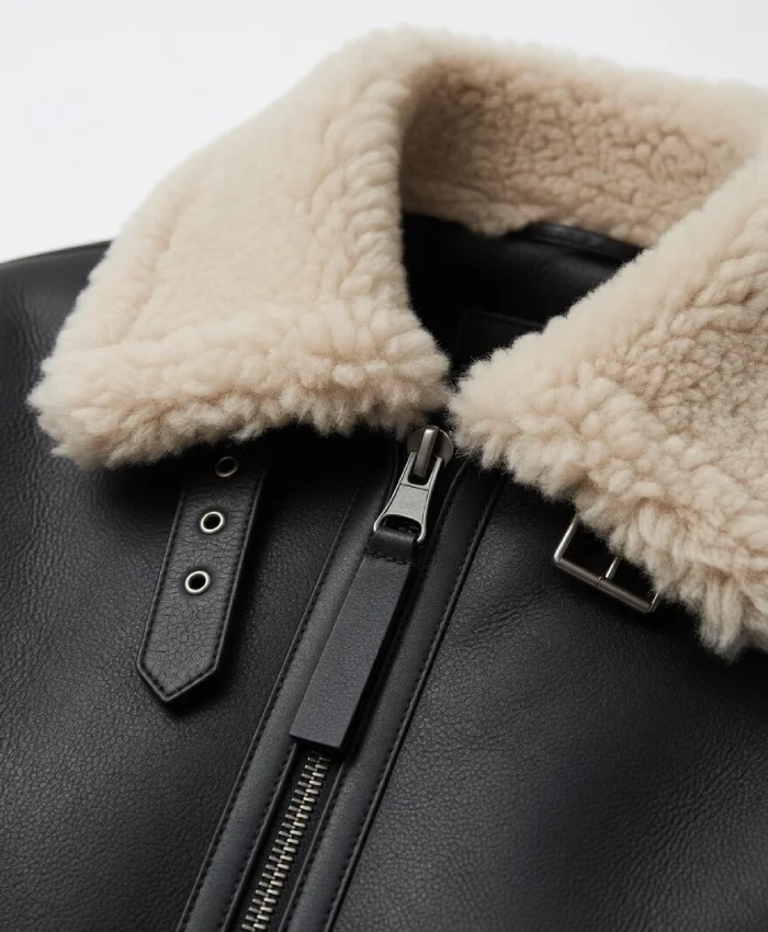 Arctic Chic Leather Flight Black Leather Jacket