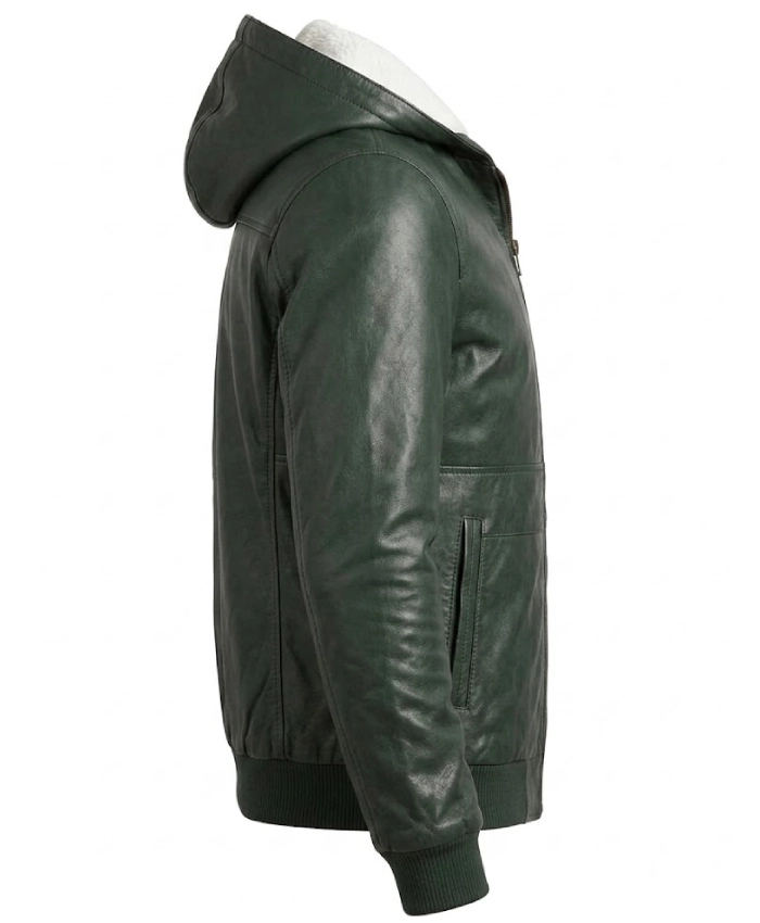 Baston Green Leather Bomber Jacket