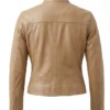 Beige Lightweight Biker Leather Jacket with Zipper