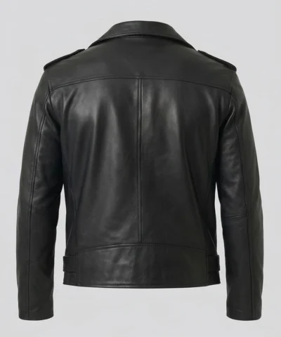 Belted Black Lambskin Asymmetrical Biker Jacket For Mens