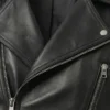 Belted Black Lambskin Asymmetrical Biker Jacket For Mens Close Up Body